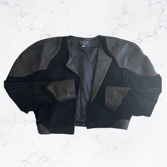 Vintage 80s Leather and suede leather jacket by CACCIA (M) - Picture 2 of 13